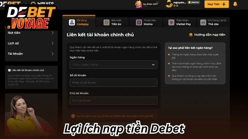 Nạp Tiền Debet - Vào Tiền Nhanh Chóng, Trải Nghiệm Lập Tức 1 Lợi ích nạp tiền Debet